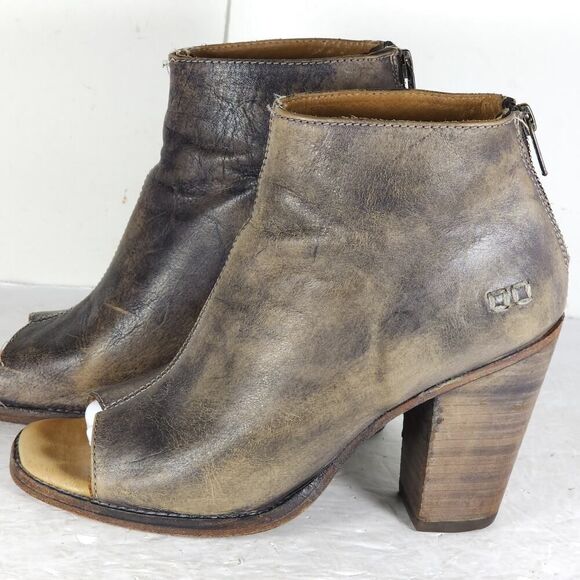 BEDSTU Women's Onset US8,5 Brown Distressed Leather Peep Toe Zip Ankle Booties - Picture 2 of 16